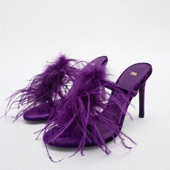 ✨パープル✨ Zara | Shoes | Zara Purple Feather Velvet Heels | Poshmark